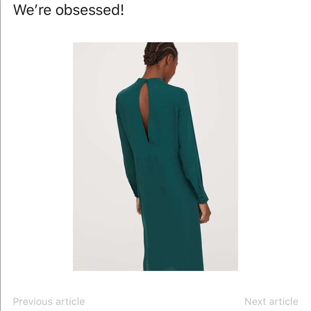 Green long sleeves chiffon short casual dress H&M